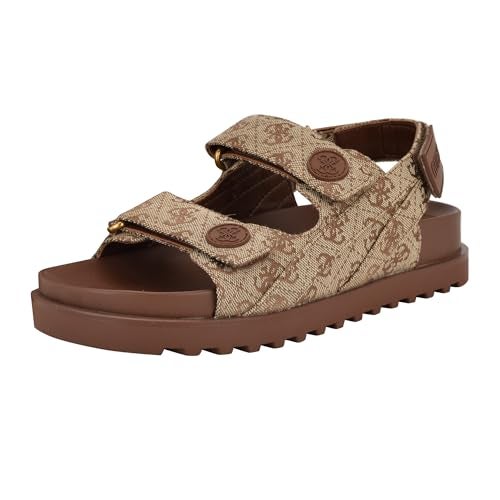 Guess Women's FADEY Sandal, Medium Brown Logo 211, 9 - Image 1