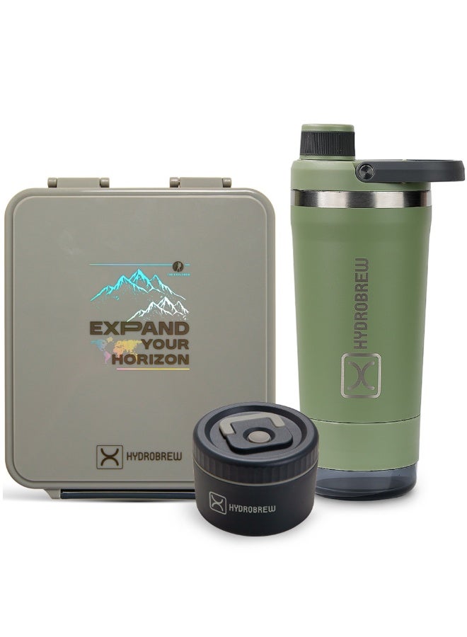 Hydrobrew Bento Lunch Box 1.74L w/ Steel Food Jar & Sip Core Stainless Steel Bottle 720ml | Leakproof Meal Box – Adventure Sage - Image 1