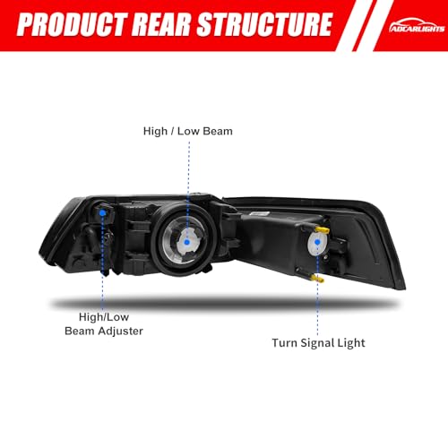 ADCARLIGHTS Compatible with 1999 2000 2001 2002 2003 2004 Ford Mustang Headlights Black Housing Amber Reflector Driver and Passenger Side - Image 4