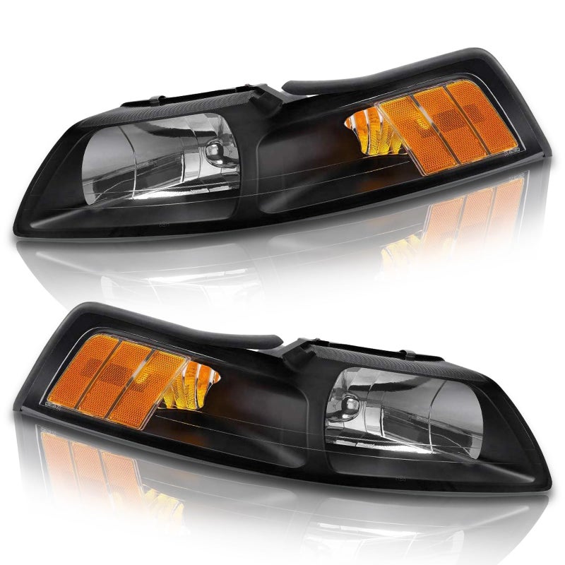 ADCARLIGHTS Compatible with 1999 2000 2001 2002 2003 2004 Ford Mustang Headlights Black Housing Amber Reflector Driver and Passenger Side - Image 3