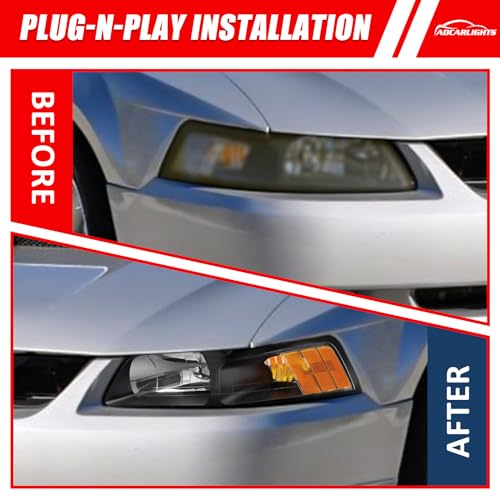 ADCARLIGHTS Compatible with 1999 2000 2001 2002 2003 2004 Ford Mustang Headlights Black Housing Amber Reflector Driver and Passenger Side - Image 5