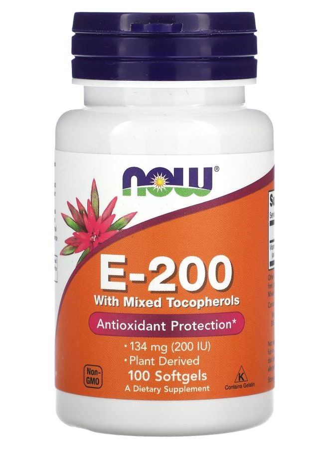 now E-200 with Mixed Tocopherols 134 mg (200 IU) 100 Softgels