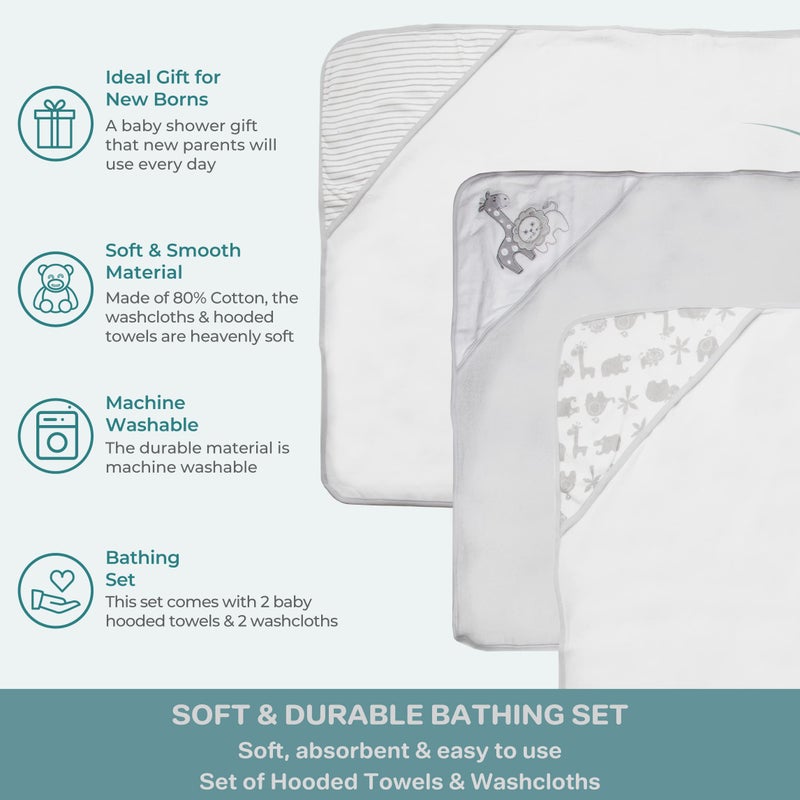Spasilk Baby 3 Pack Soft Terry Hooded Towel Set for Newborn Boys and Girls Gray Lion One Size - Image 4