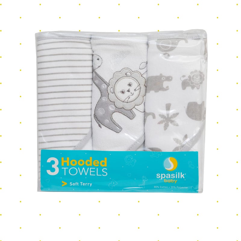 Spasilk Baby 3 Pack Soft Terry Hooded Towel Set for Newborn Boys and Girls Gray Lion One Size - Image 3