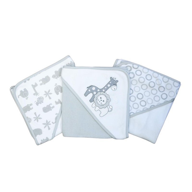 Spasilk Baby 3 Pack Soft Terry Hooded Towel Set for Newborn Boys and Girls Gray Lion One Size - Image 1