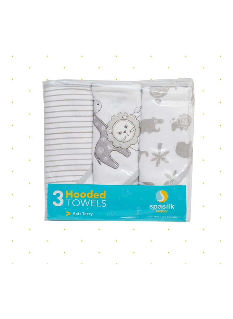 Spasilk Pack Of 3 Baby Hooded Towel Set For Newborn Boys And Girls, Gray, Size One  - Image 4