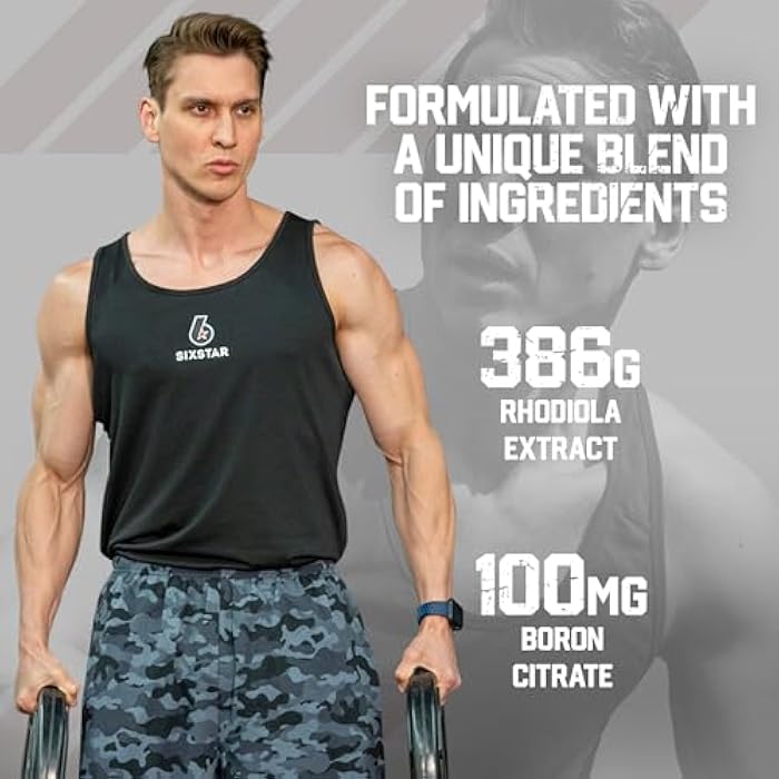 SIX STAR مُعزز التستوستيرون من سكس ستار نيوترشن للرجال مع مستخلص الروديولا وسيتريت البورون - مكملات رياضية للرجال لنمو العضلات، التحمل والطاقة - 60 حبة - Image 4