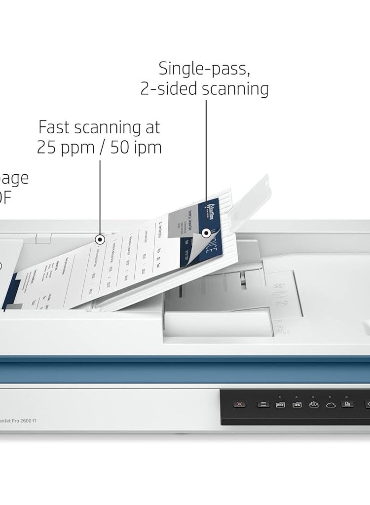 HP ScanJet Pro 2600 F1, Fast 2-Sided Scanning And Auto Document Feeder White - Image 3
