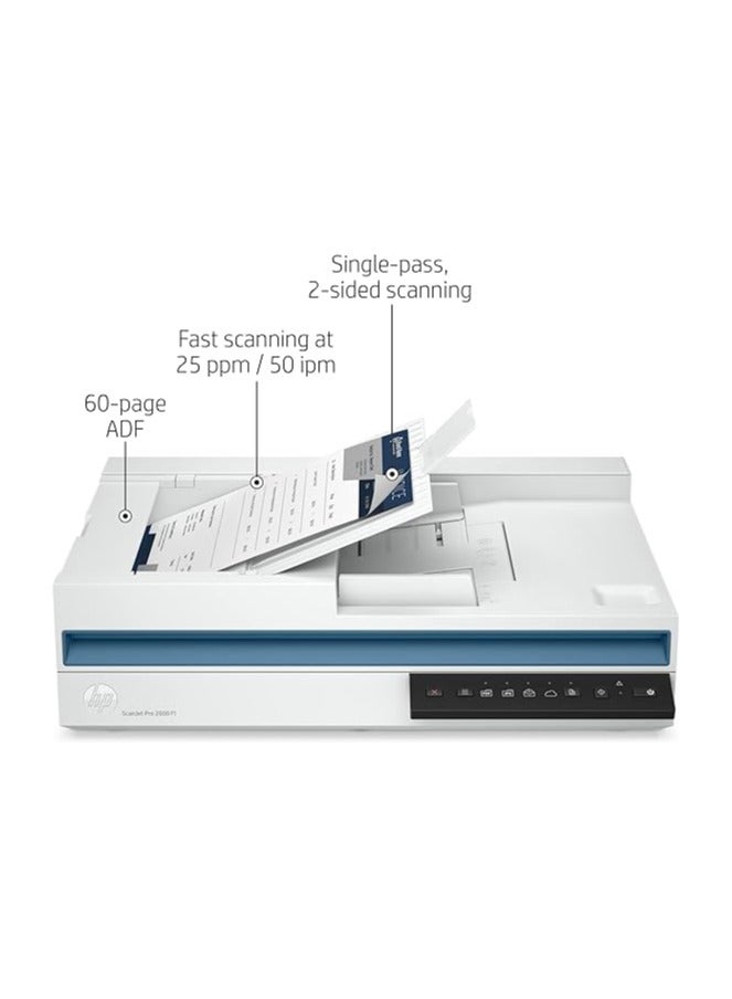 HP ScanJet Pro 2600 F1, Fast 2-Sided Scanning And Auto Document Feeder White - Image 2