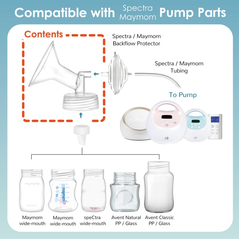 Maymom Wide Neck Pump Part Compatible with Spectra S1/S2 Pumps; Incl Wide Mouth Flange; Not Original; Replaces Spectra Shield (19 mm Two Flanges) - Image 2