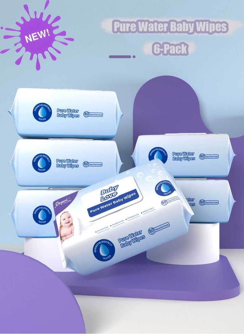 مس تيارا مناديل مبللة للأطفال، 99.9% ماء نقي وخلاصة الصبار، 480 منديل مبلل، 6 عبوات، قابلة للتحلل بنسبة 100%، مضادة للحساسية، مناديل مبللة مائية لحماية البشرة الحساسة - Image 1
