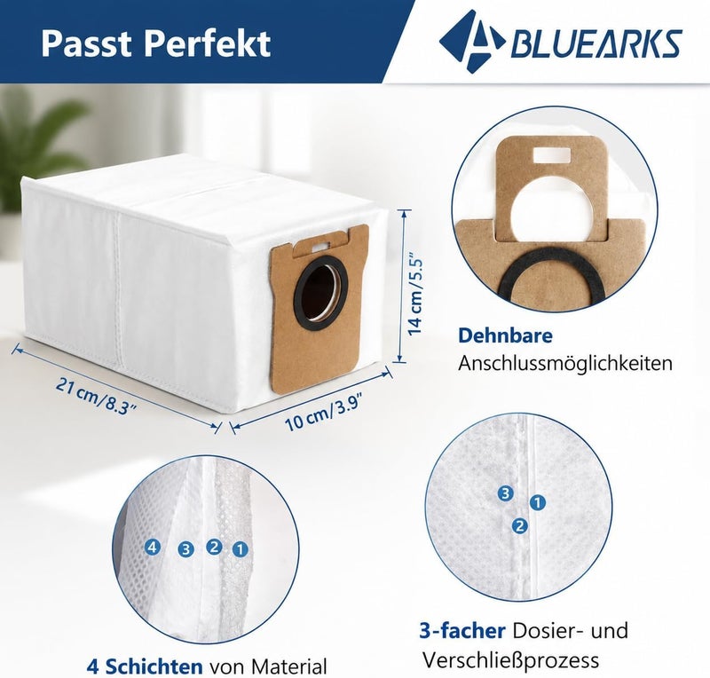 Bluearks Pack of 10 Vacuum Cleaner Bags for Xiaomi X20+ / Xiaomi X10+, Dreame L10s Ultra, Dreame L10 Ultra, L20 Ultra, X40 Ultra Robot Vacuum Cleaner, Dust Bag Replacement Bag Accessory Set, 2.5 L Large - Image 3