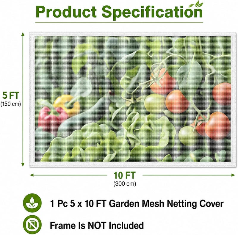 Rainflow Garden Netting Pest Barrier - 10x5 FT Insect Netting for Garden Netting for Garden Protection Garden Mesh Netting Plant Netting Row Covers Garden Bed Cover Plant Cover - Image 2