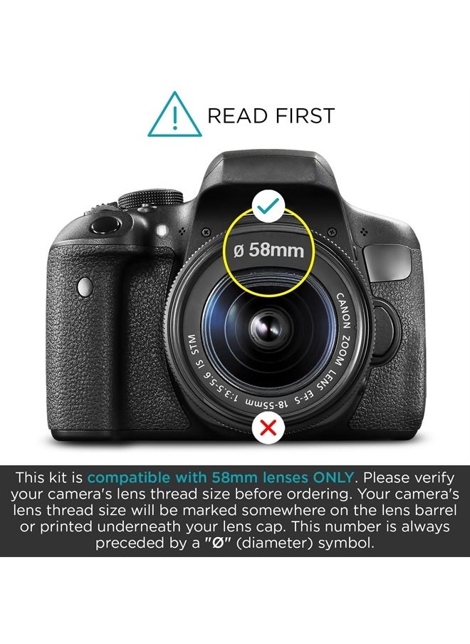 Goja - 58mm Altura Photo Professional Accessory Kit for Canon EOS Rebel T8i T7i T7 T6i T6 SL3 DSLR – Wide Angle & Fisheye Lens, Filter Kit (Macro Close-Up Set, UV, CPL, ND4) & More Accessories - Image 1