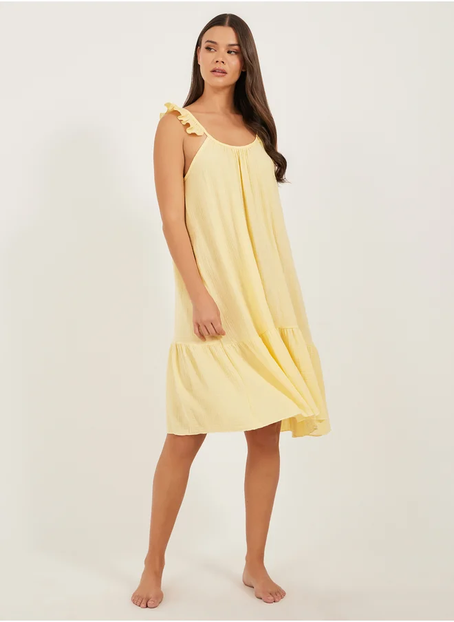 ستايلي Ruffled Hem Strappy Scoop Neck Slip Dress
