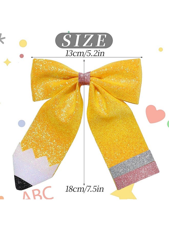 Doneace Back to School Hair Bows Clips Pencil Hair Clip Sparkly Leather Yellow Bowknot Alligator Clips for Girls Toddler Kids Kindergarten 1st 2nd 3rd 4th 5th Grade Students Hair Accessories 1PCS (Type A) - Image 2