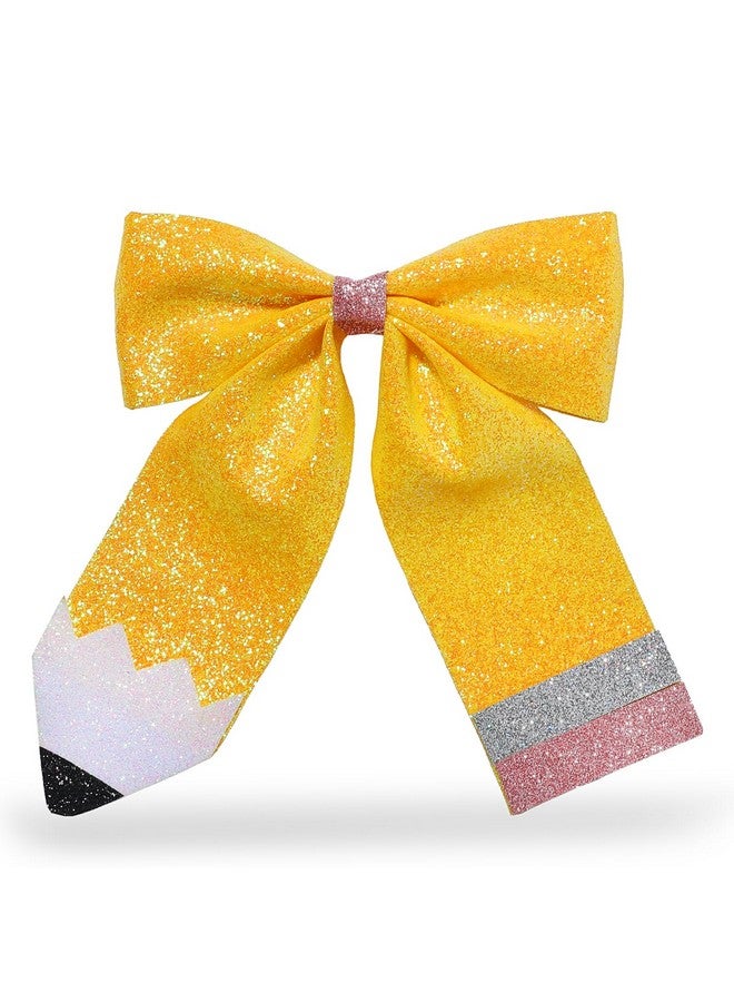 Doneace Back to School Hair Bows Clips Pencil Hair Clip Sparkly Leather Yellow Bowknot Alligator Clips for Girls Toddler Kids Kindergarten 1st 2nd 3rd 4th 5th Grade Students Hair Accessories 1PCS (Type A) - Image 1
