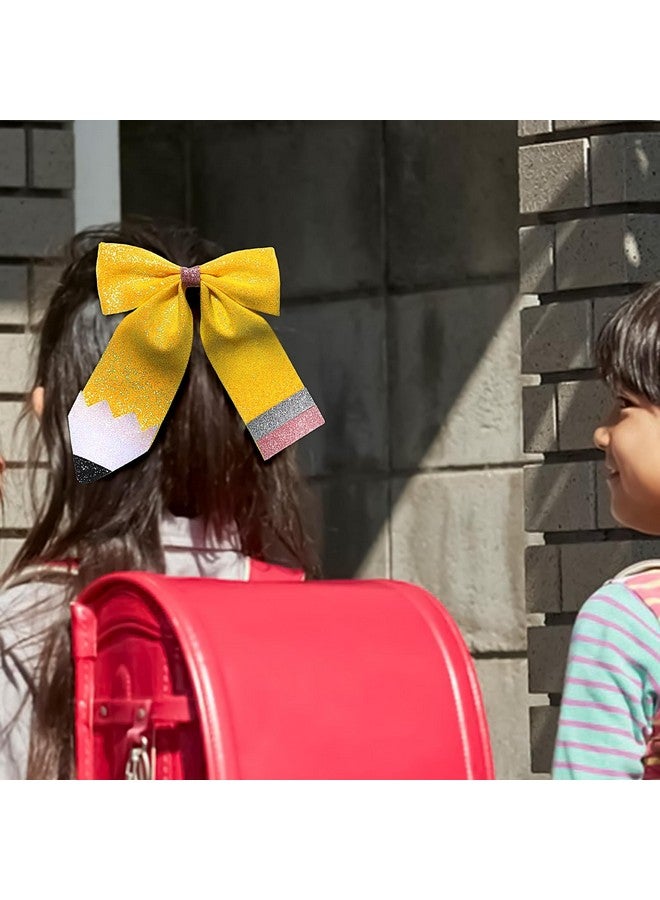 Doneace Back to School Hair Bows Clips Pencil Hair Clip Sparkly Leather Yellow Bowknot Alligator Clips for Girls Toddler Kids Kindergarten 1st 2nd 3rd 4th 5th Grade Students Hair Accessories 1PCS (Type A) - Image 5