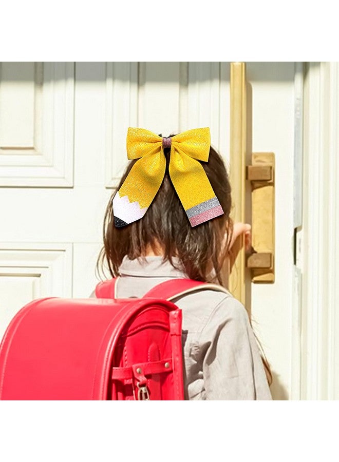 Doneace Back to School Hair Bows Clips Pencil Hair Clip Sparkly Leather Yellow Bowknot Alligator Clips for Girls Toddler Kids Kindergarten 1st 2nd 3rd 4th 5th Grade Students Hair Accessories 1PCS (Type A) - Image 4