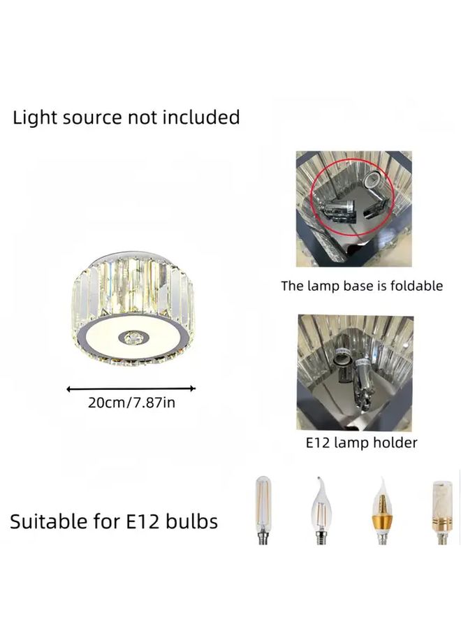 Modern Crystal Ceiling Light Round Small 2 Light E12 Base Metal Fixture With Clear Crystal Shades For Hallway Kitchen Island Bedroom Dining Room Bulbs Not Included - Image 3