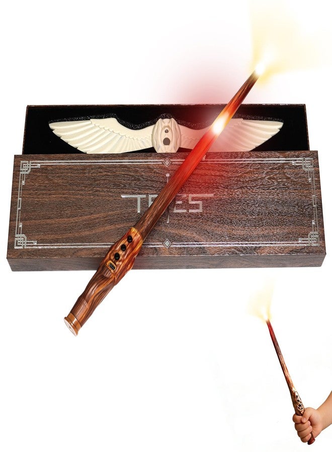 Tries Wizard Wand with Four Dynamic Red/Pink/Orange/Green Light Effects & Magnetic Wing Base: Rechargeable, Wall-Mountable Display, Gift Box for Cosplay Party Birthday - Image 1
