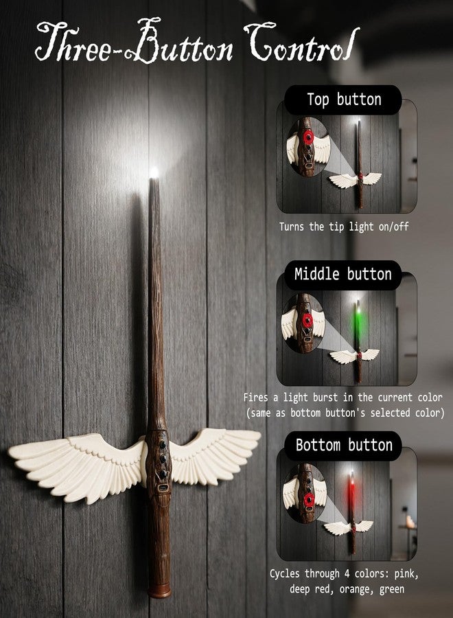 Tries Wizard Wand with Four Dynamic Red/Pink/Orange/Green Light Effects & Magnetic Wing Base: Rechargeable, Wall-Mountable Display, Gift Box for Cosplay Party Birthday - Image 2