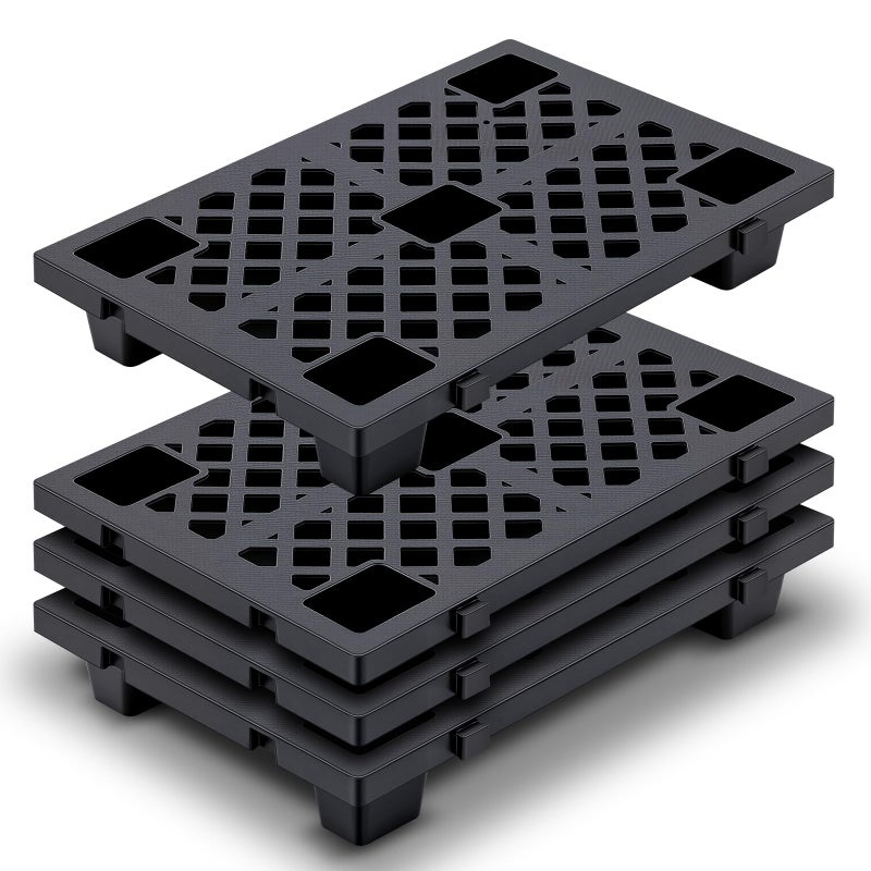 Singhoow 4 Pcs Plastic Pallets for Basement Storage Nestable Moisture Waterproof Lightweight Floor Pallets with Breathable Grid for Indoor Outdoor Supermarket Warehouse (23.6 x 15.8 x 3.9 Inch,Black) - Image 1