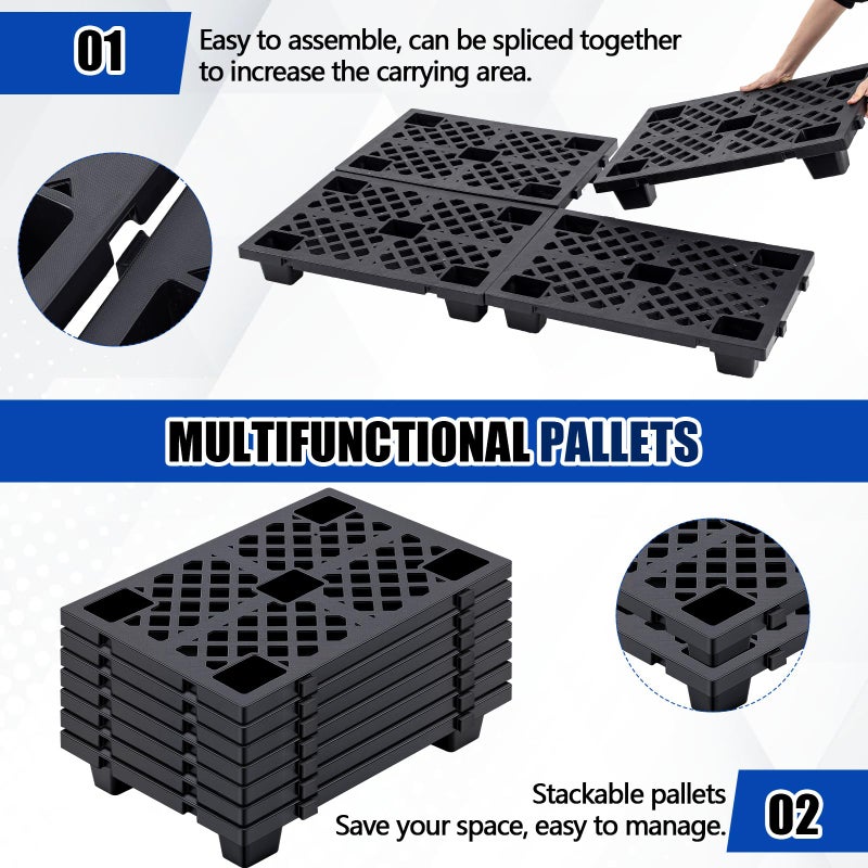 Singhoow 4 Pcs Plastic Pallets for Basement Storage Nestable Moisture Waterproof Lightweight Floor Pallets with Breathable Grid for Indoor Outdoor Supermarket Warehouse (23.6 x 15.8 x 3.9 Inch,Black) - Image 4
