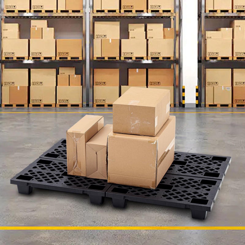 Singhoow 4 Pcs Plastic Pallets for Basement Storage Nestable Moisture Waterproof Lightweight Floor Pallets with Breathable Grid for Indoor Outdoor Supermarket Warehouse (23.6 x 15.8 x 3.9 Inch,Black) - Image 5