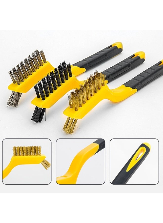 مجموعة فرش أسلاك صغيرة – 3 قطع من الفولاذ المقاوم للصدأ والنحاس والنايلون – لإزالة الصدأ والطلاء وتنظيف الأسطح المعدنية والبلاستيكية - Image 4