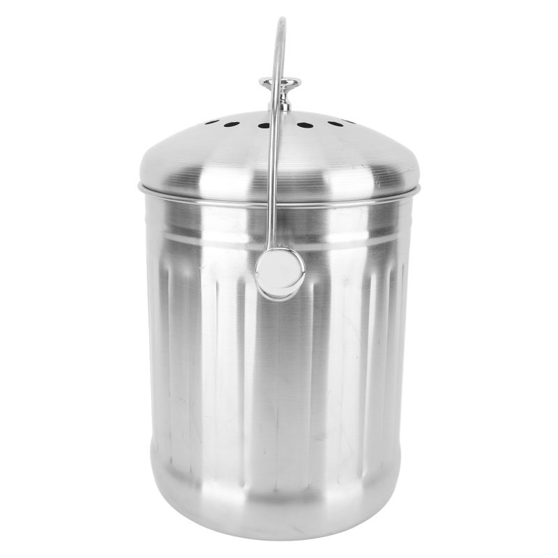 Stainless Steel Compost Bin: Large 1 Gallon? Wait, no, no size given. Wait, let's correct. Stainless Steel Compost Bucket: Odor Control Charcoal Filter, Large Carrying Handle, Easy Clean - Modern Desi - Image 4