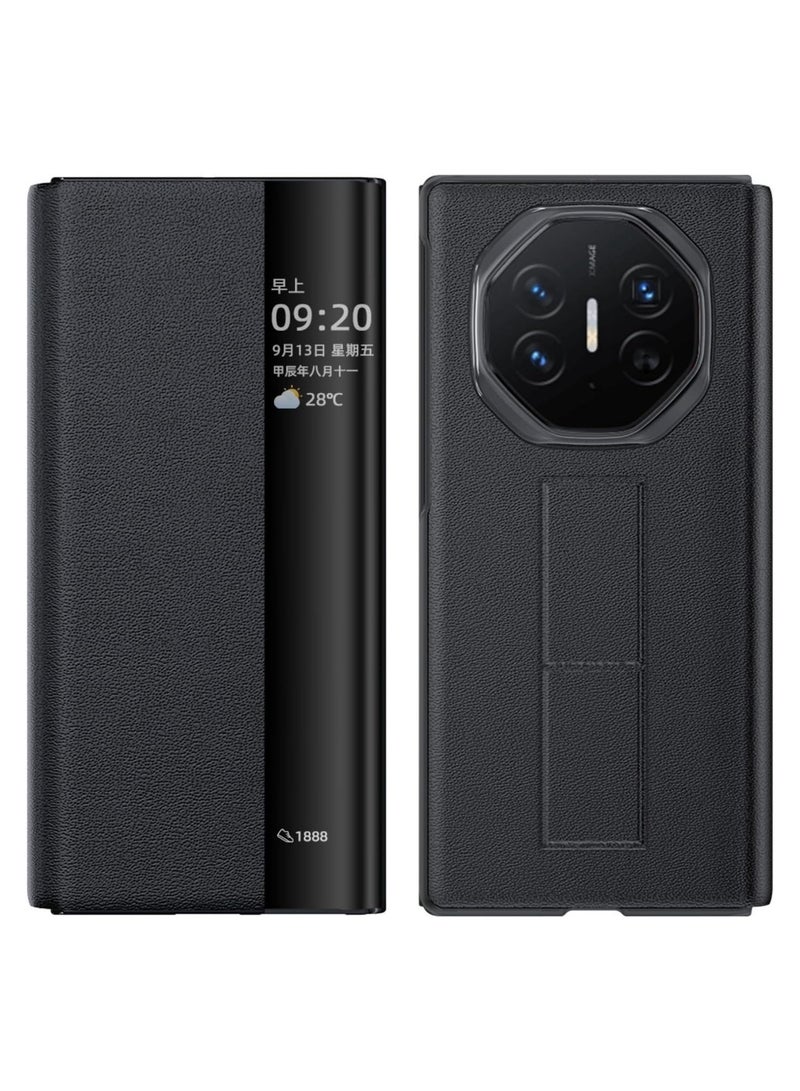 Compatible with Huawei Mate XT Ultimate Design Case with Stand Strap Hand Holder, Leather Flip Case Cover with Smart View Touch Window u0026 Auto Screen Sleep/Wake - Image 1