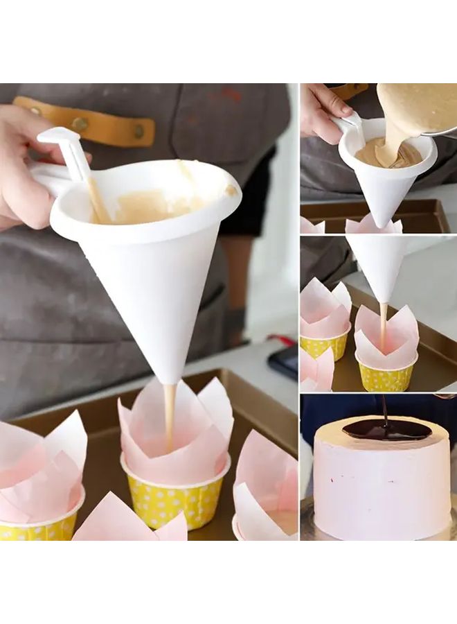 White Manual Cake Batter Funnel Set Easy Pouring Food Safe Durable Plastic Baking Essential - Image 4