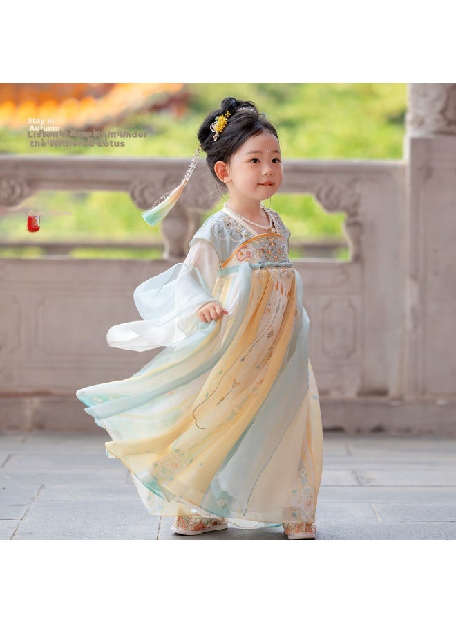 Cute Menghu Luminous Hanfu Girls' Spring And Autumn New Style Children's Tang-style Ru Skirt Dress Yellow Blue 110 - Image 2