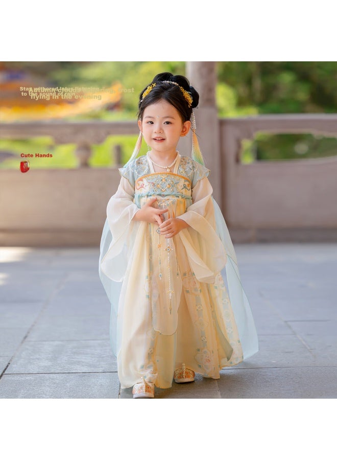 Cute Menghu Luminous Hanfu Girls' Spring And Autumn New Style Children's Tang-style Ru Skirt Dress Yellow Blue 110 - Image 1