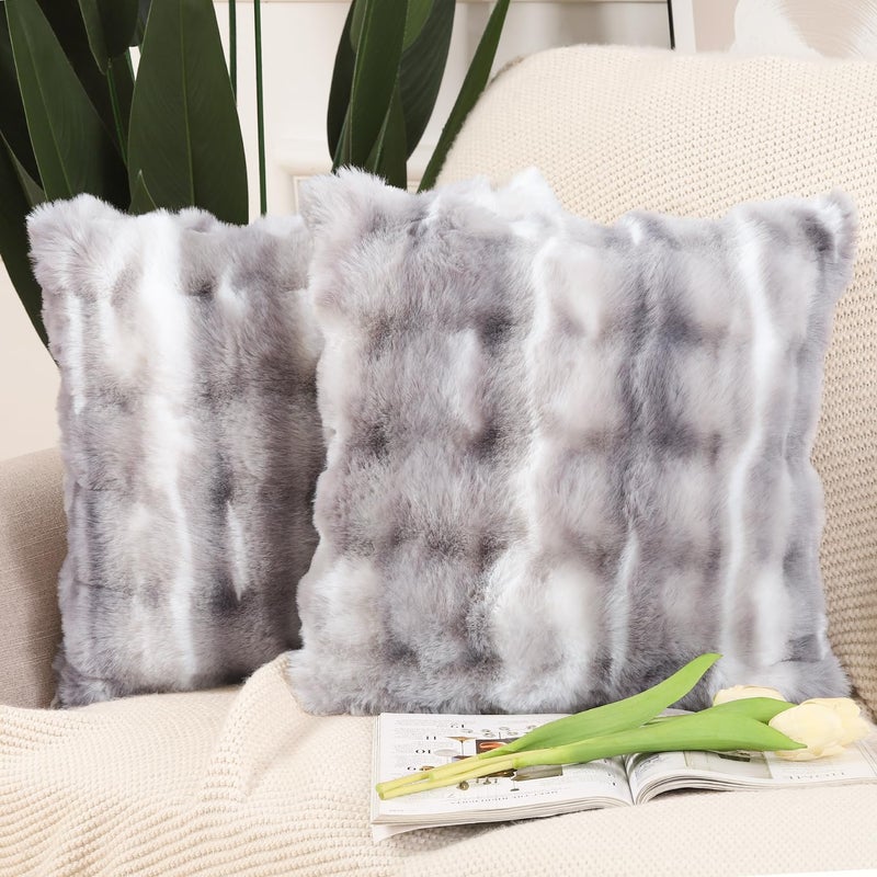 MADIZZ Pack of 2 Thick Plush Wool Throw Pillow Covers 20x20 Inch White Grey Soft Neutral Decorative Throw Pillows Accent Boho Cushion Covers for Couch Sofa Bedroom Pillow Shell - Image 1