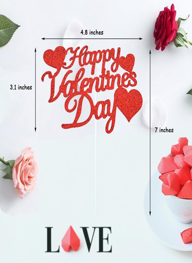 Chewarelly 1Pcs Happy Valentine's Day Cake Topper, Glitter Cake Bunting Decor Sweet Love Be Mine Valentines Cake Picks for Valentine's Day Theme Party Decorations Supplies(Red) - Image 2