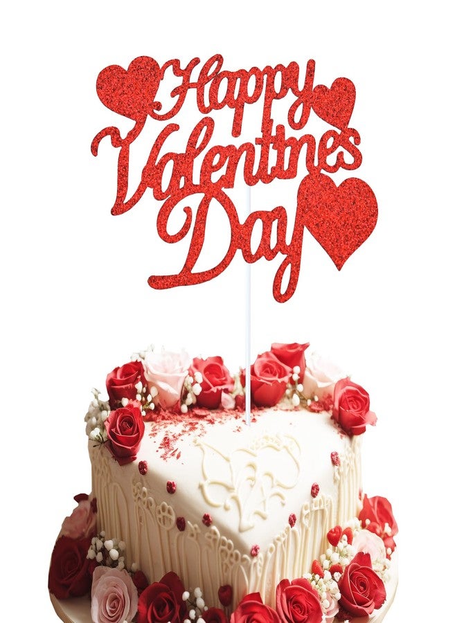 Chewarelly 1Pcs Happy Valentine's Day Cake Topper, Glitter Cake Bunting Decor Sweet Love Be Mine Valentines Cake Picks for Valentine's Day Theme Party Decorations Supplies(Red) - Image 1