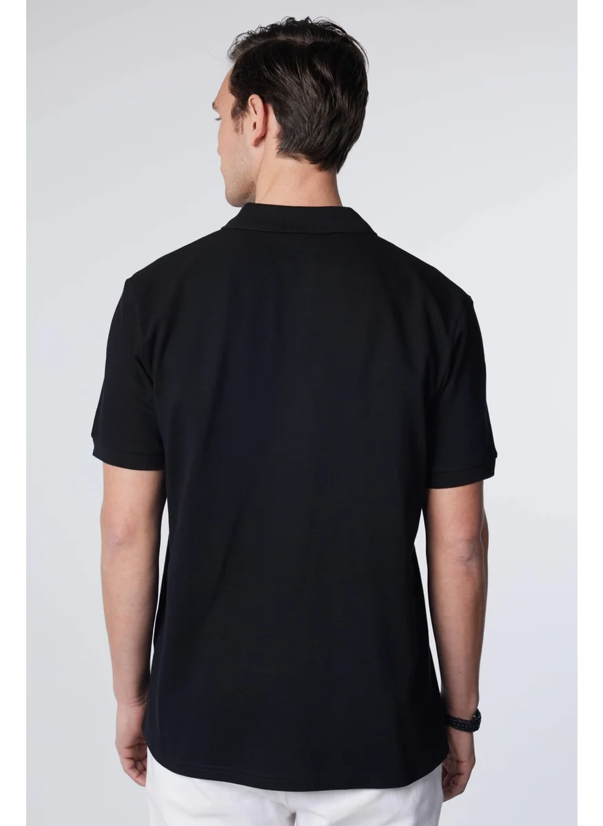 تودورس Men's Classic Fit Relaxed Cut Cotton Plain Pique Black Polo Neck T-Shirt
