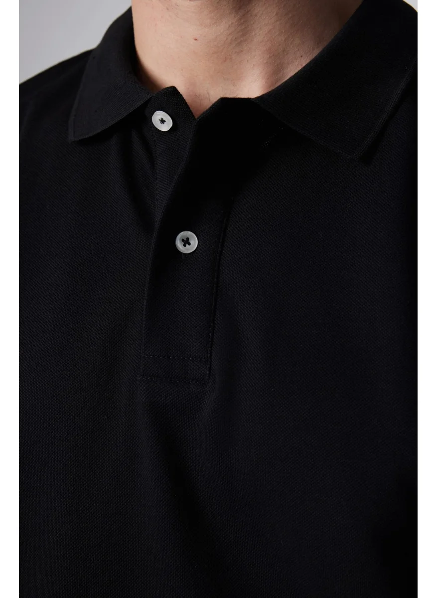 تودورس Men's Classic Fit Relaxed Cut Cotton Plain Pique Black Polo Neck T-Shirt