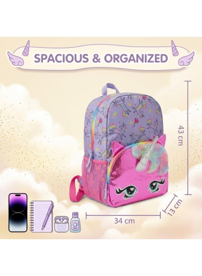 Dealzlot Girls Backpack for Elementary & Middle School – Cute Kids Bookbag– Durable Lightweight Travel & School Bag for Girls-Purple Unicorn - Image 4