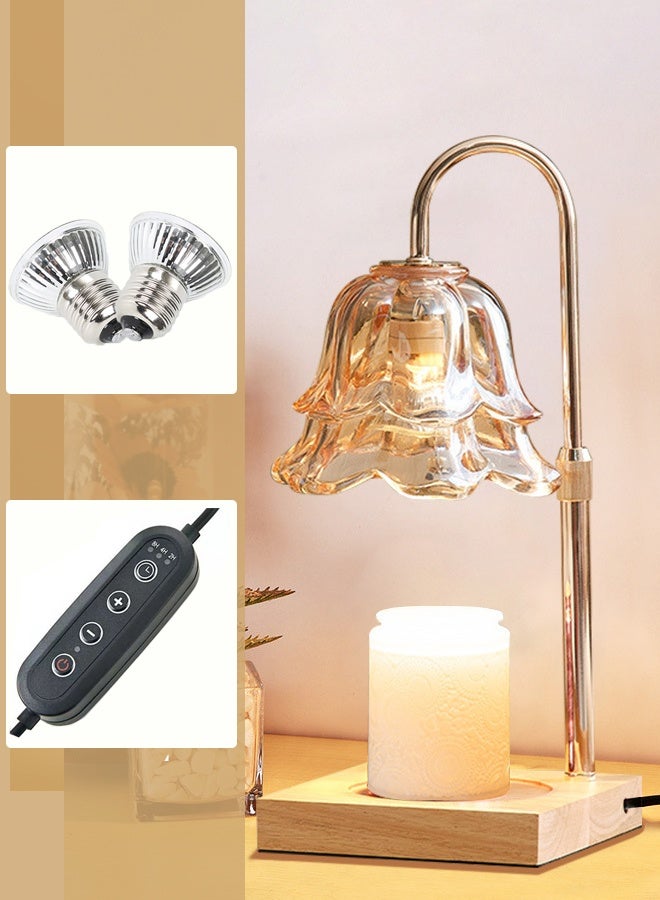 جيوان شمعة دافئة المصباح مع توقيت و Dimmer - قابل للتعديل الارتفاع الشمع يذوب دافئة، 4 مستويات سطوع، 2/4 / 8H توقيت، قاعدة الخشب والظل الزجاجي، ويشمل 2 GU10 مصابيح الهالوجين للديكور المنزلي - Image 1