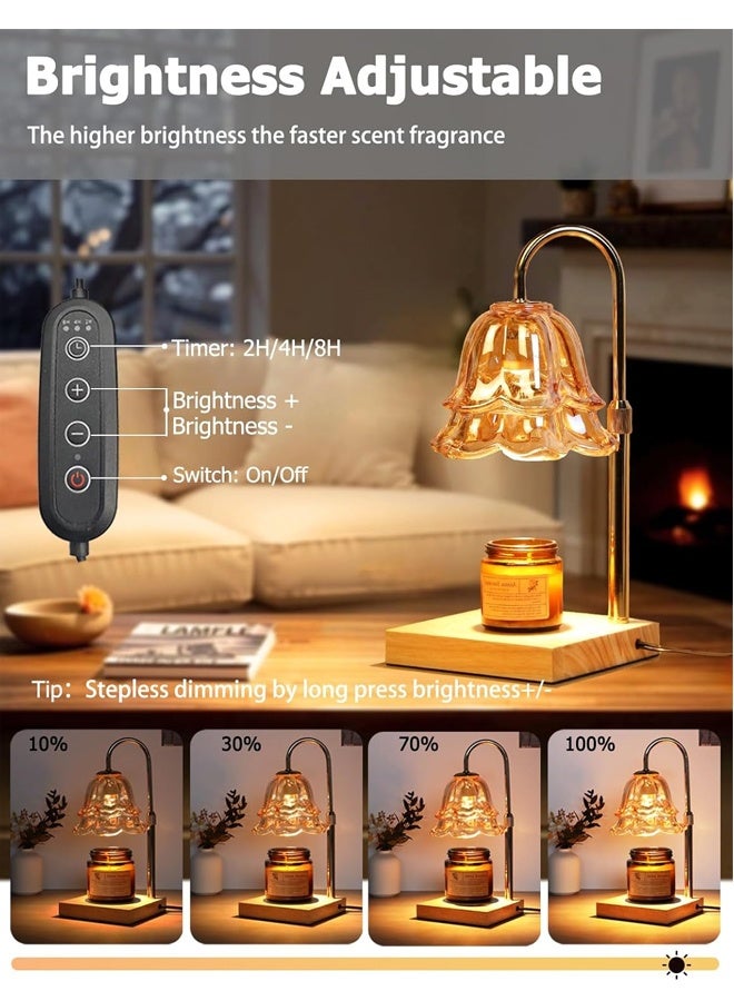 جيوان شمعة دافئة المصباح مع توقيت و Dimmer - قابل للتعديل الارتفاع الشمع يذوب دافئة، 4 مستويات سطوع، 2/4 / 8H توقيت، قاعدة الخشب والظل الزجاجي، ويشمل 2 GU10 مصابيح الهالوجين للديكور المنزلي - Image 5