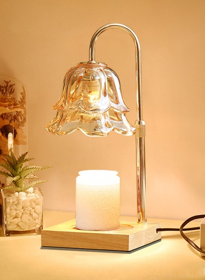 جيوان شمعة دافئة المصباح مع توقيت و Dimmer - قابل للتعديل الارتفاع الشمع يذوب دافئة، 4 مستويات سطوع، 2/4 / 8H توقيت، قاعدة الخشب والظل الزجاجي، ويشمل 2 GU10 مصابيح الهالوجين للديكور المنزلي - Image 4