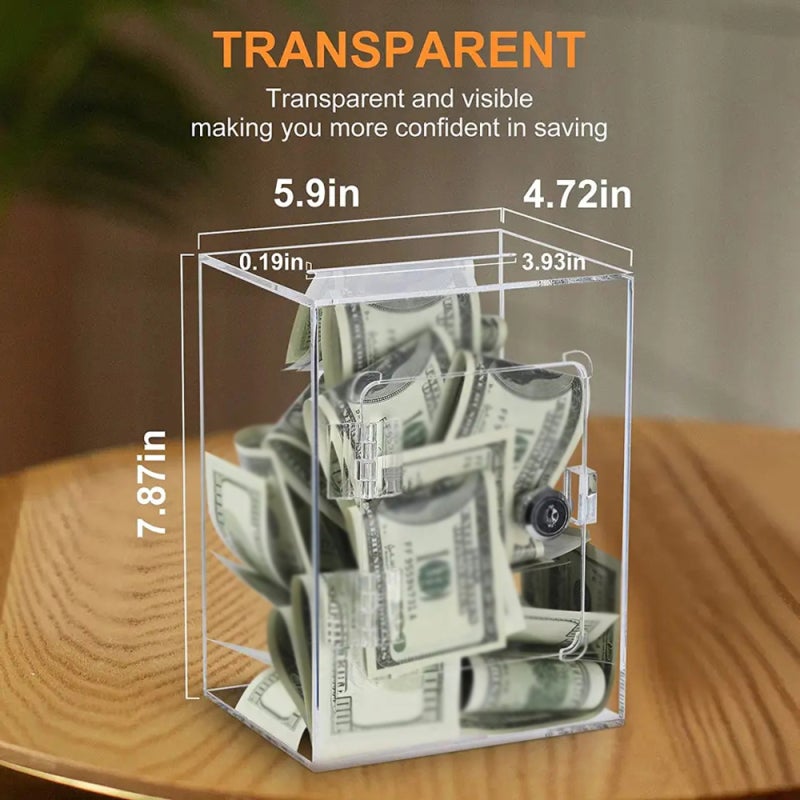 Transparent Acrylic Piggy Bank - Shatter-Resistant Durable Material Visual Savings Progress Tracker for Kids Adults Financial Planning Self Control Training - Image 2