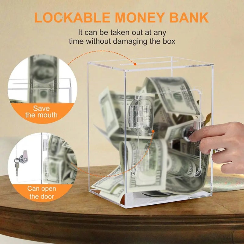 Transparent Acrylic Piggy Bank - Shatter-Resistant Durable Material Visual Savings Progress Tracker for Kids Adults Financial Planning Self Control Training - Image 5