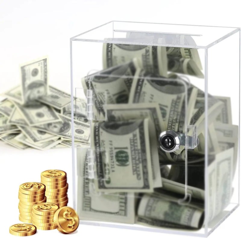Transparent Acrylic Piggy Bank - Shatter-Resistant Durable Material Visual Savings Progress Tracker for Kids Adults Financial Planning Self Control Training - Image 3