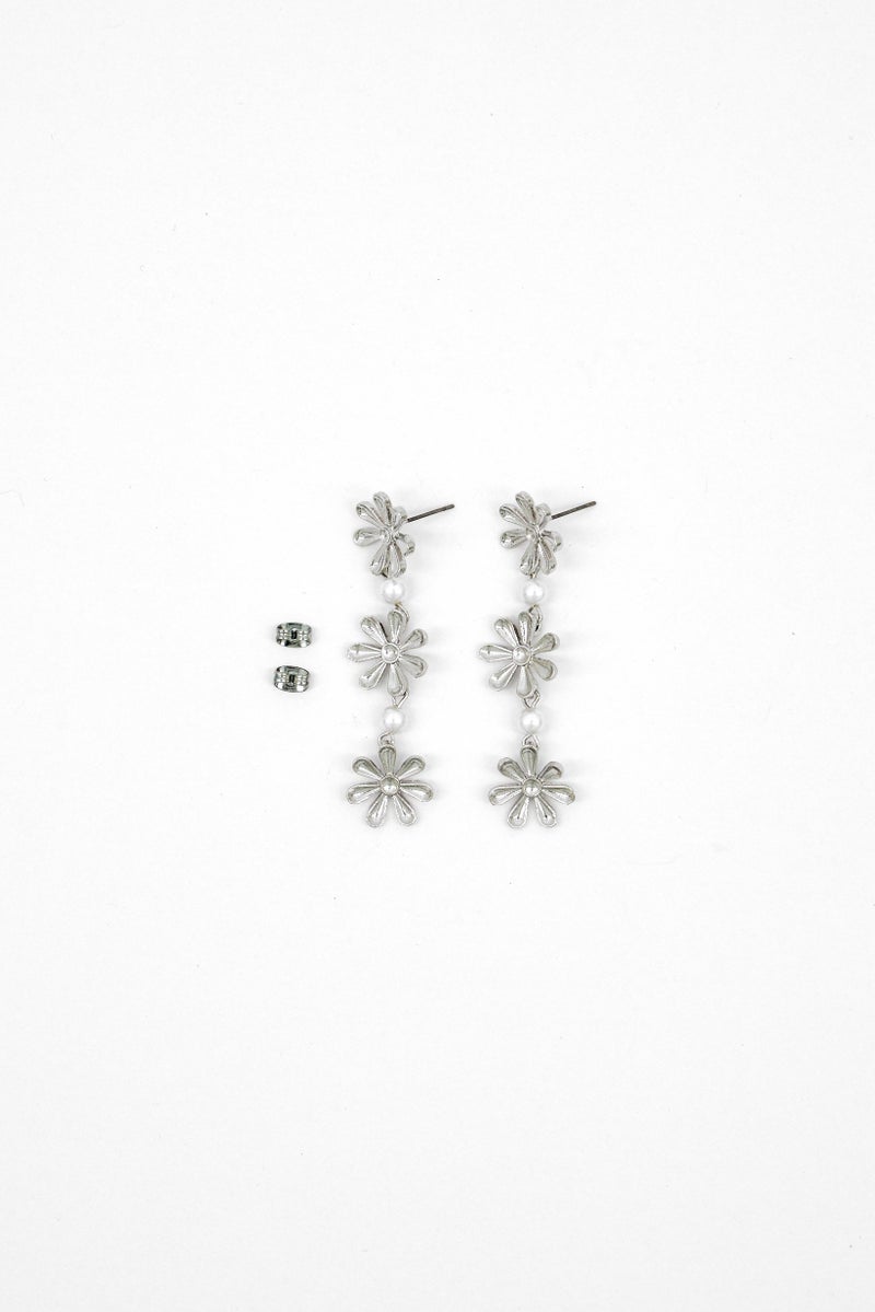Caracol Women Peal Floral Drop Earrings, Silver/Ivory  - Image 2