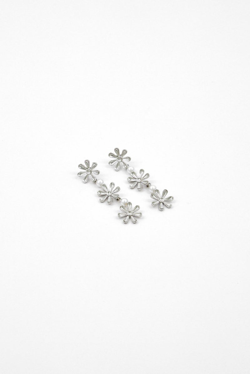 Caracol Women Peal Floral Drop Earrings, Silver/Ivory  - Image 3
