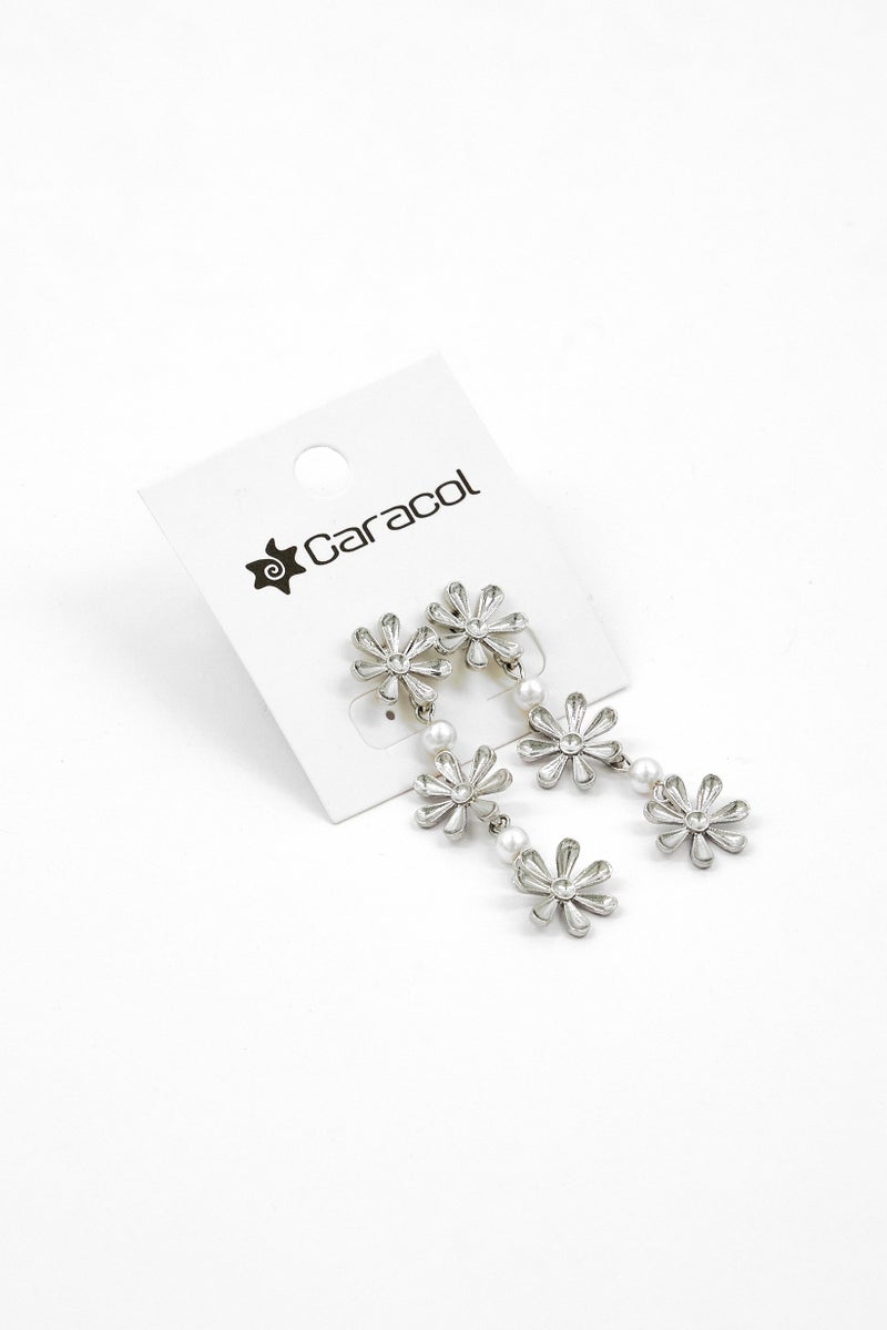 Caracol Women Peal Floral Drop Earrings, Silver/Ivory  - Image 1